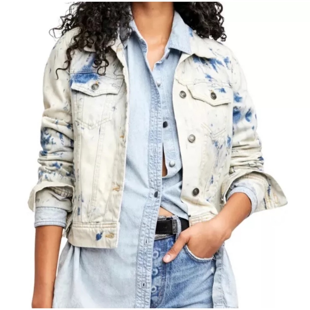 Free People Rumors Tie Dye Relaxed Fit Denim Jacket Size L